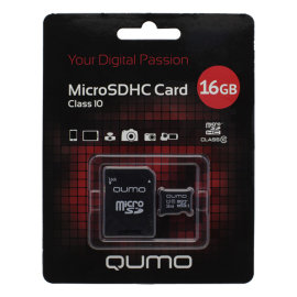 Карта памяти MicroSD 16GB (Class 10) Qumo + SD адаптер