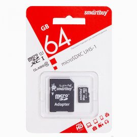 Карта памяти MicroSD 64Gb (Class 10) Smart Buy LE + SD адаптер