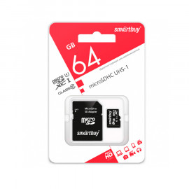 Карта памяти MicroSDHC 64GB Smart Buy (Class 10) UHS-I + SD адаптер