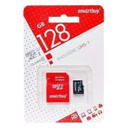 Карта памяти MicroSD 128GB Smart Buy (class 10) + SD адаптер