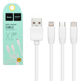 Дата-кабель USB универсальный 3 в 1 Hoco X1 (Lightning, MicroUSB, Type-C) (белый)