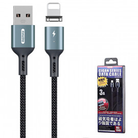 Дата-кабель USB универсальный Lightning Remax RC-156i ( 3A, магнитный, оплетка ткань) (черный)