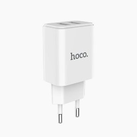 Сетевое зарядное устройство Hoco C62A (2A, 2 порта + кабель Lightning) (белое)