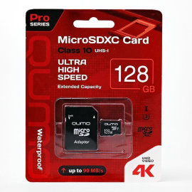 Карта памяти MicroSD 128GB Qumo Pro seria UHS-1 U3 + SD адаптер
