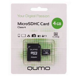 Карта памяти MicroSD 4GB (Class 4) Qumo+SD адаптер