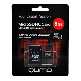 Карта памяти MicroSD 8Gb (Class 10) Qumo UHS-1 + SD адаптер