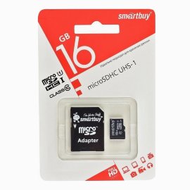 Карта памяти MicroSD 16Gb (Class 10) Smart Buy + SD адаптер