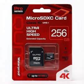 Карта памяти MicroSD 256GB (Class 10) Qumo Pro seria UHS-1 U3 + SD адаптер