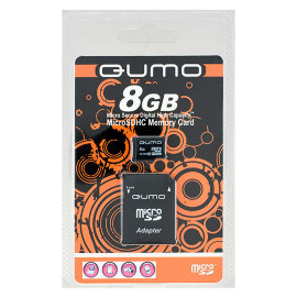 Карта памяти MicroSD 8Gb (Class 10) Qumo + SD адаптер