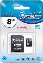 Карта памяти MicroSD 8GB (Class 4) Smart Buy + SD адаптер