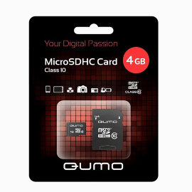 Карта памяти MicroSD 4GB (Class 10) Qumo+SD адаптер
