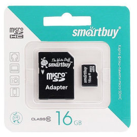 Карта памяти MicroSDHC 16GB (Class 10) Smart Buy+SD адаптер