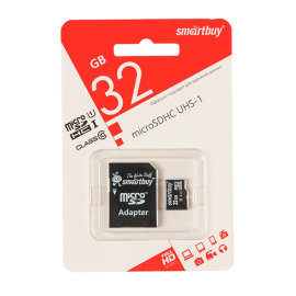 Карта памяти MicroSDHC 32GB (Class 10) Smart Buy + SD адаптер