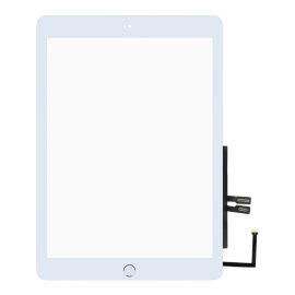 Тачскрин (сенсор) Apple iPad 6 (2018) в сборе с серебряной кнопкой HOME и микросхемой (белый) (копия оригинала)